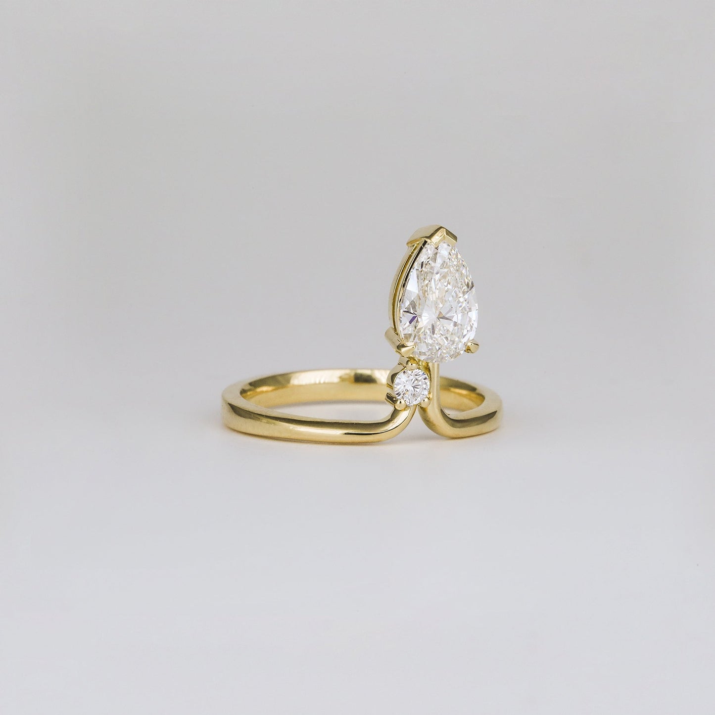 1.06 CT - 3.06 CT Pear Cut Lab grown Diamond Side Stone Unique Engagement Ring