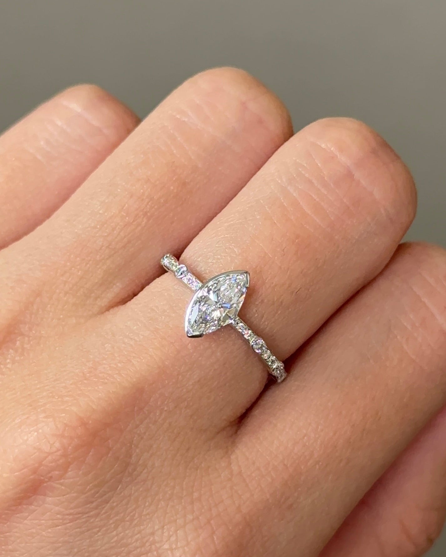 0.73 CT Marquise Cut Lab grown Diamond Bezel Style Engagement Ring