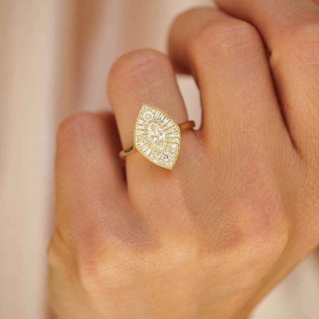 0.4 CT Marquise Cut Moissanite Marquise Shape Mosaic Engagement Ring