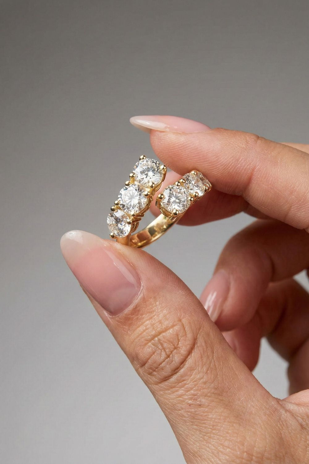 Round Cut Lab grown Diamond Open Band Pave Engagement Ring