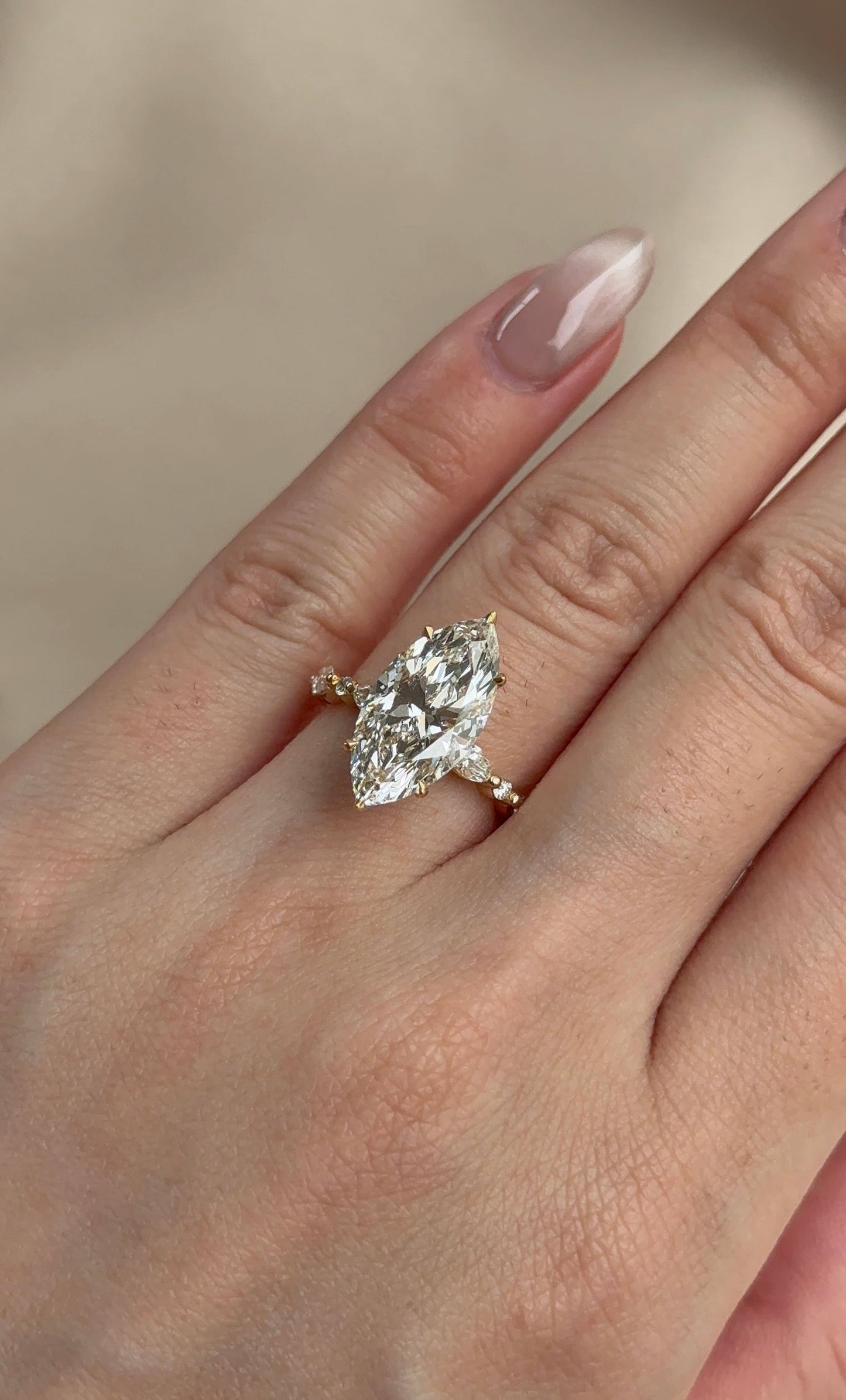 4 CT Marquise Cut Lab grown Diamond Hidden Halo Engagement Ring