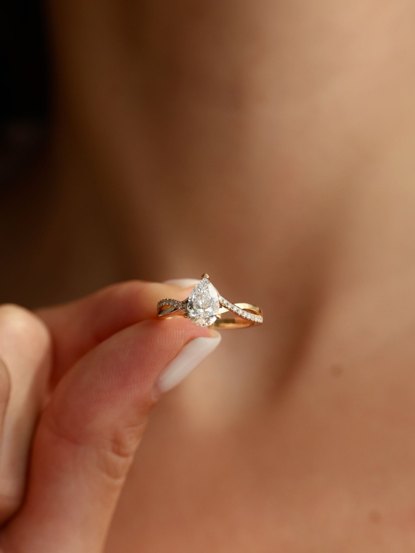 1 CT - 2 CT Pear Cut Lab grown Diamond Twisted Pave Setting Engagement Ring