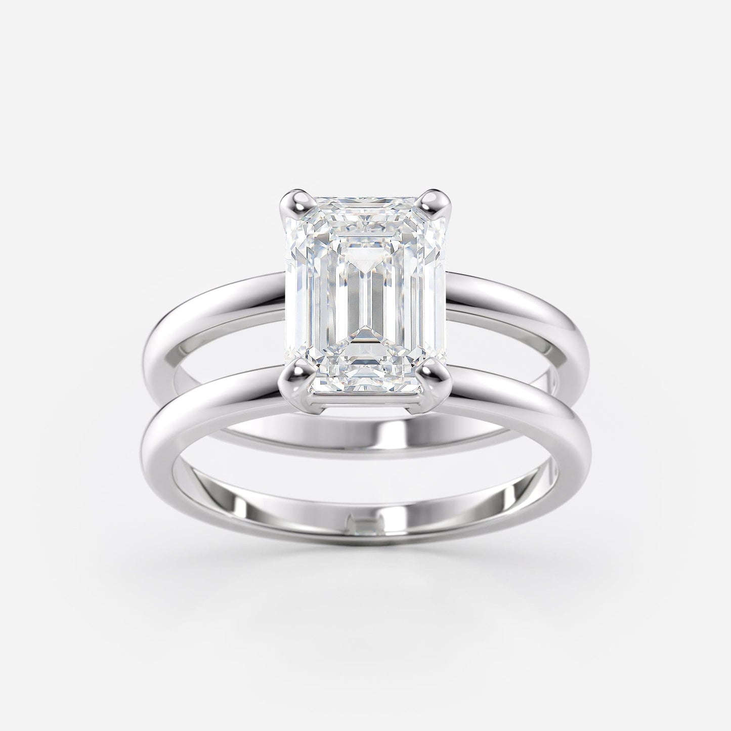 2 CT Emerald Cut Double Band Solitaire Moissanite Engagement Ring
