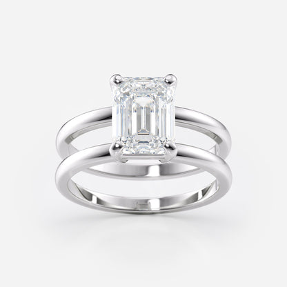 2 CT Emerald Cut Double Band Solitaire Moissanite Engagement Ring