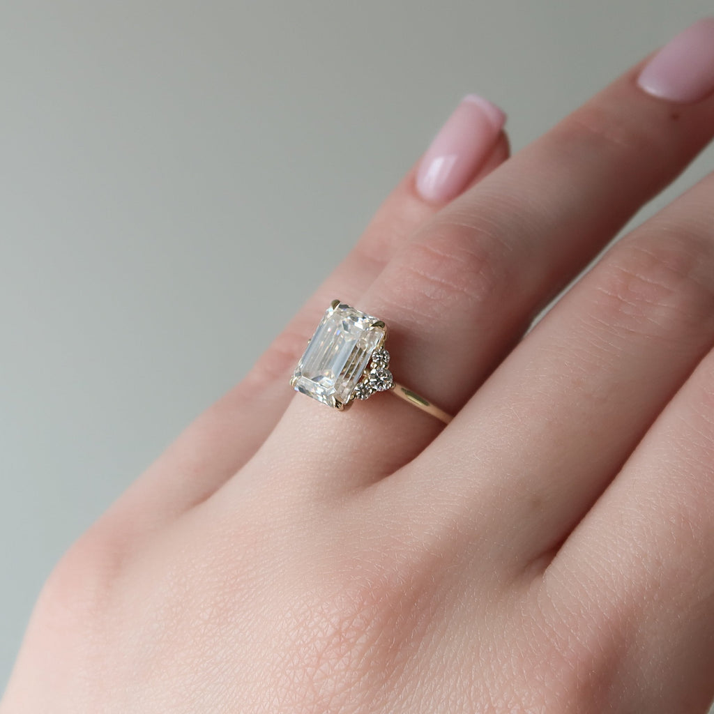 2.5 CT - 3.5 CT Emerald Cut Cluster Moissanite Engagement Ring