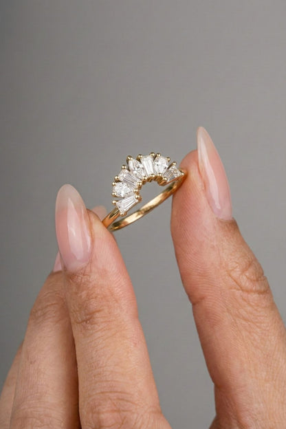 Multi Shape CVD Diamond Fan Curved Wedding Band