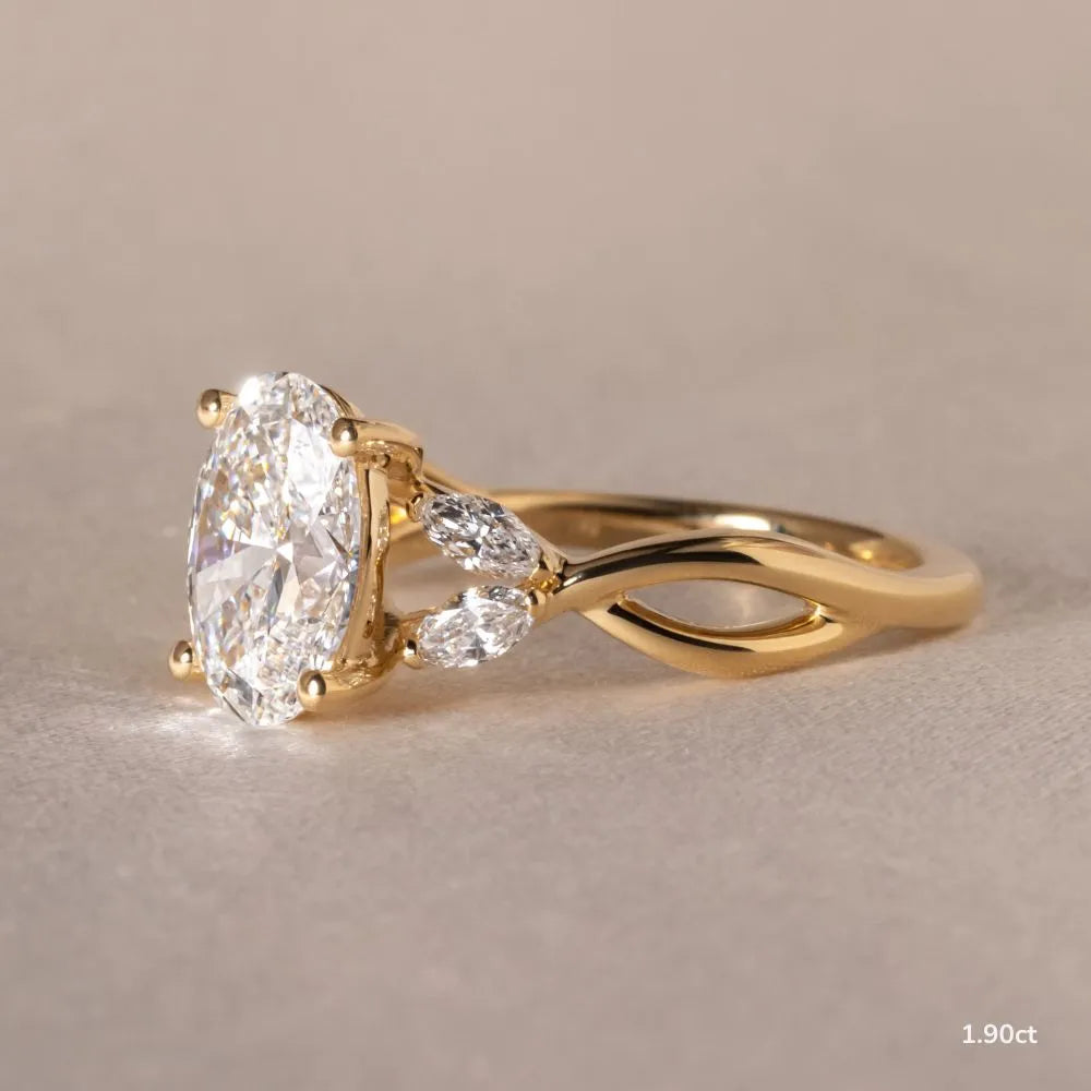 1.9 CT - 2.9 CT Oval Cut Twisted Cluster Moissanite Engagement Ring