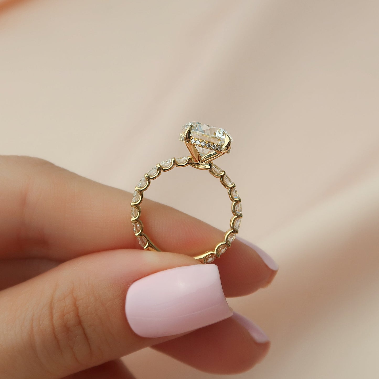 2 CT - 3 CT Round Cut Hidden Halo Pave Set Moissanite Engagement Ring