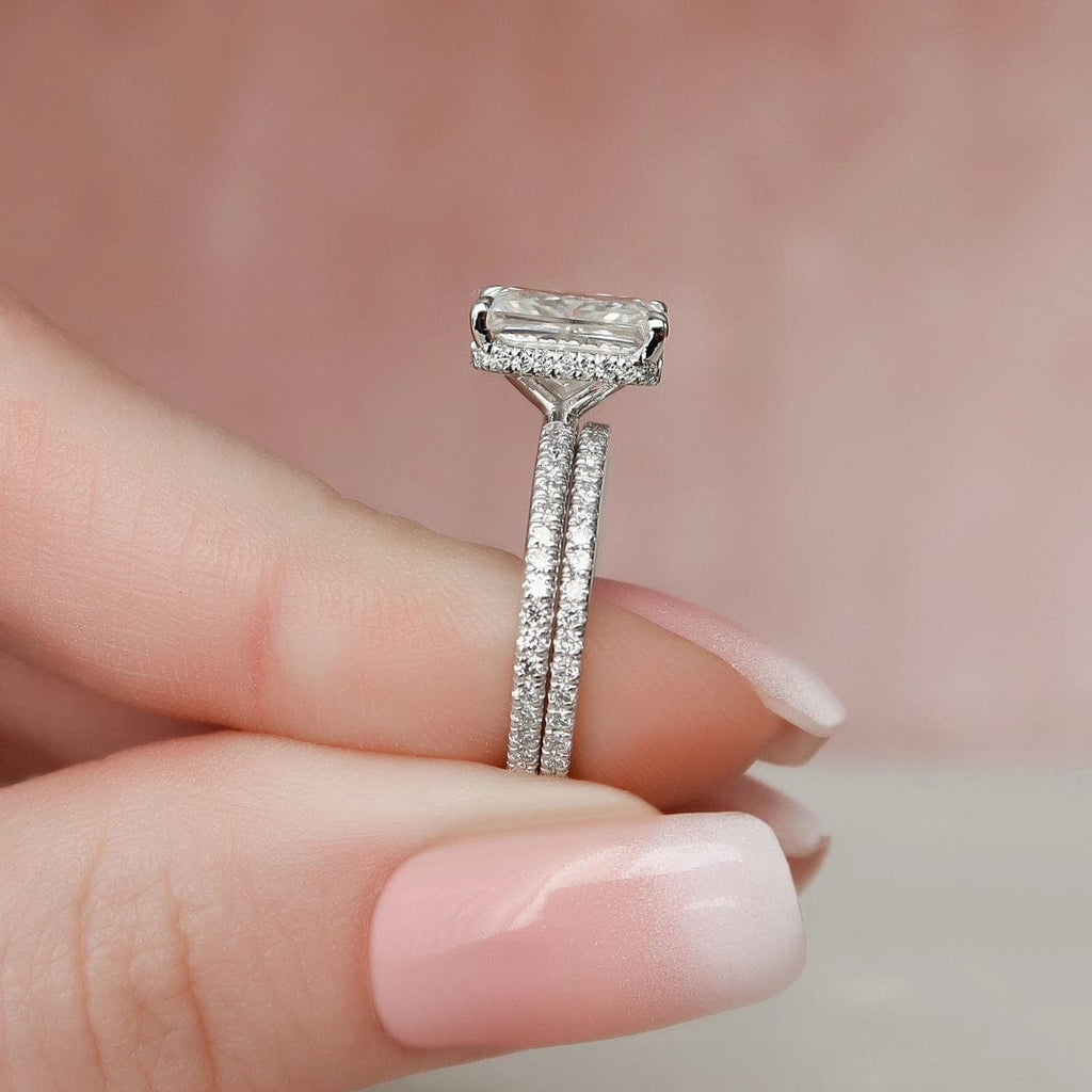 3.0 CT Radiant Cut Hidden Halo Moissanite Eternity Bridal Set