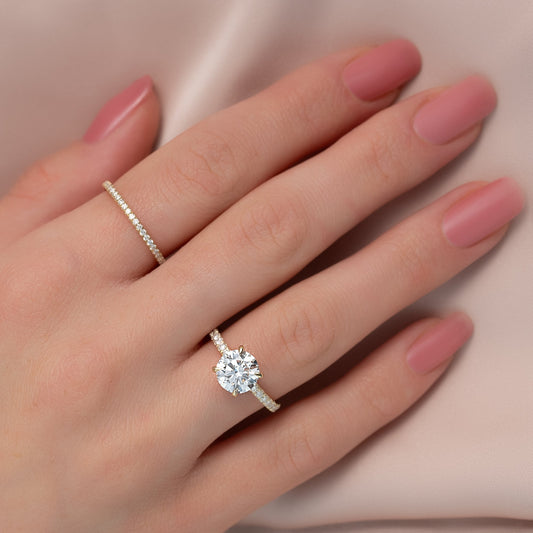 2 CT - 3 CT Round Cut Hidden Halo Pave Moissanite Engagement Ring