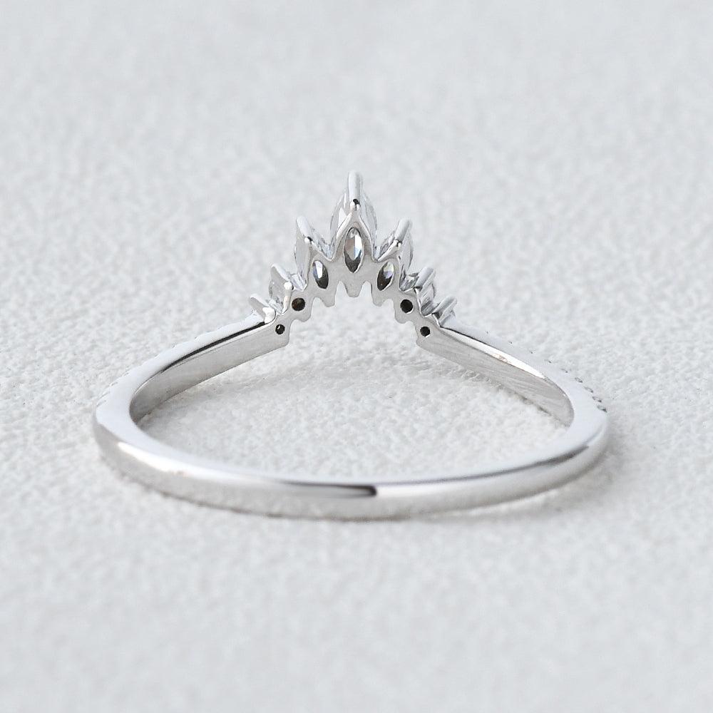 0.23 TCW Marquise & Round Moissanite V-Shape Pave Wedding Band