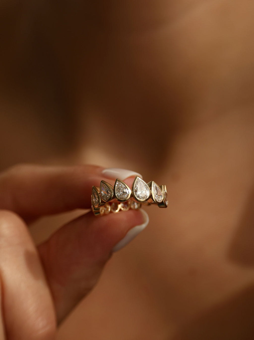 3.2 TCW Pear CVD Diamond Bezel Eternity Wedding Band