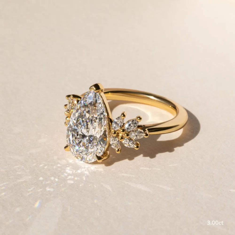 1.5 CT - 3 CT Pear Cut Cluster Moissanite Engagement Ring