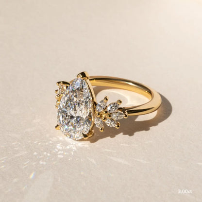 1.5 CT - 3 CT Pear Cut Cluster Moissanite Engagement Ring