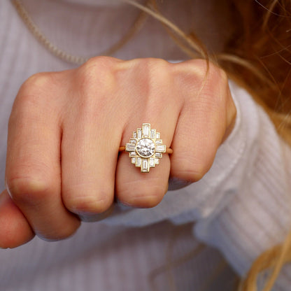 0.8 CT Round Cut Moissanite Rockefeller Mosaic Engagement Ring