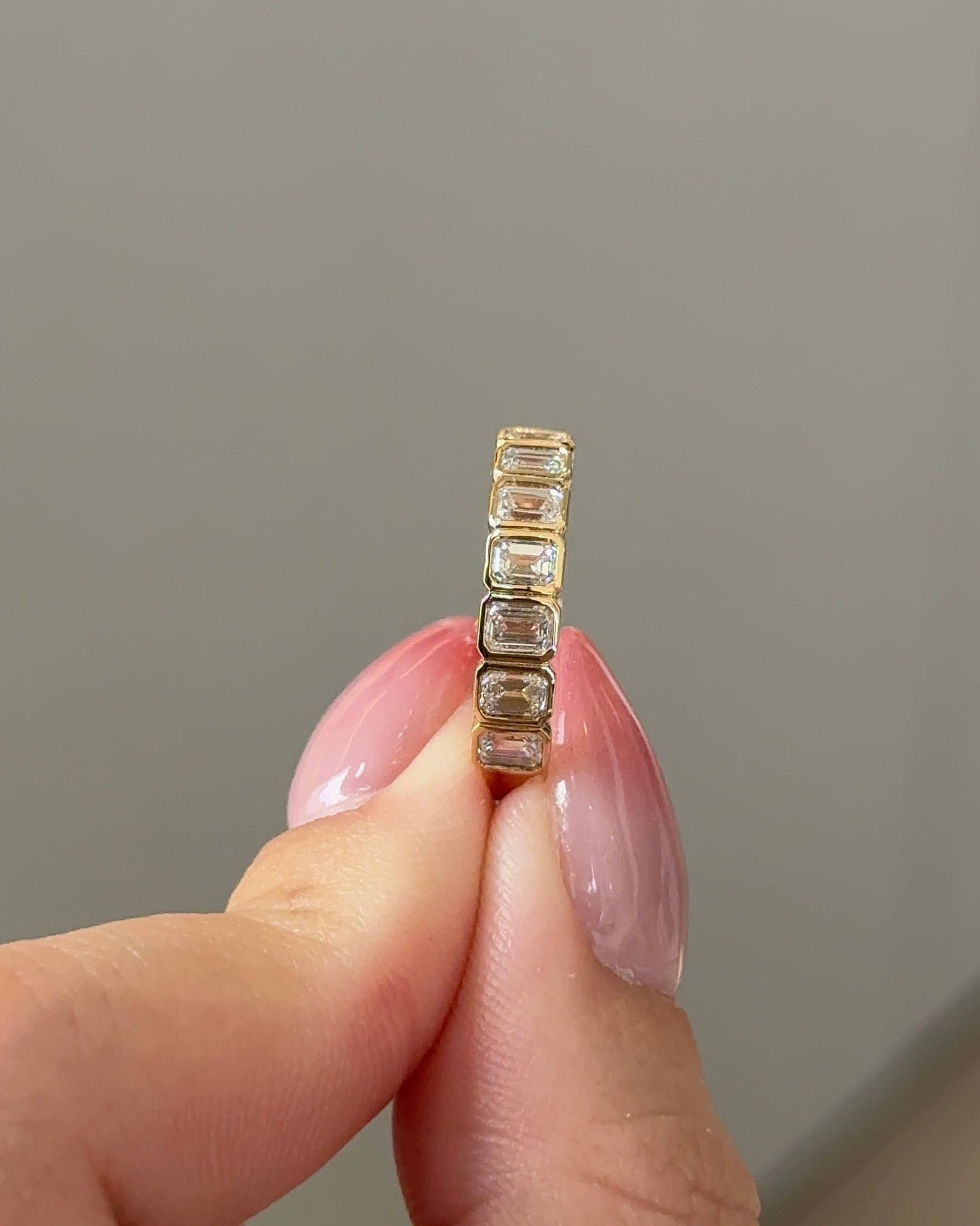 1.95 TCW Emerald CVD Diamond Bezel Eternity Wedding Band