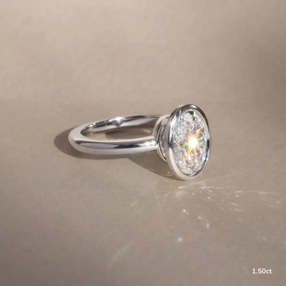 1.5 CT - 2.5 CT Oval Cut Solitaire Bezel Moissanite Engagement Ring