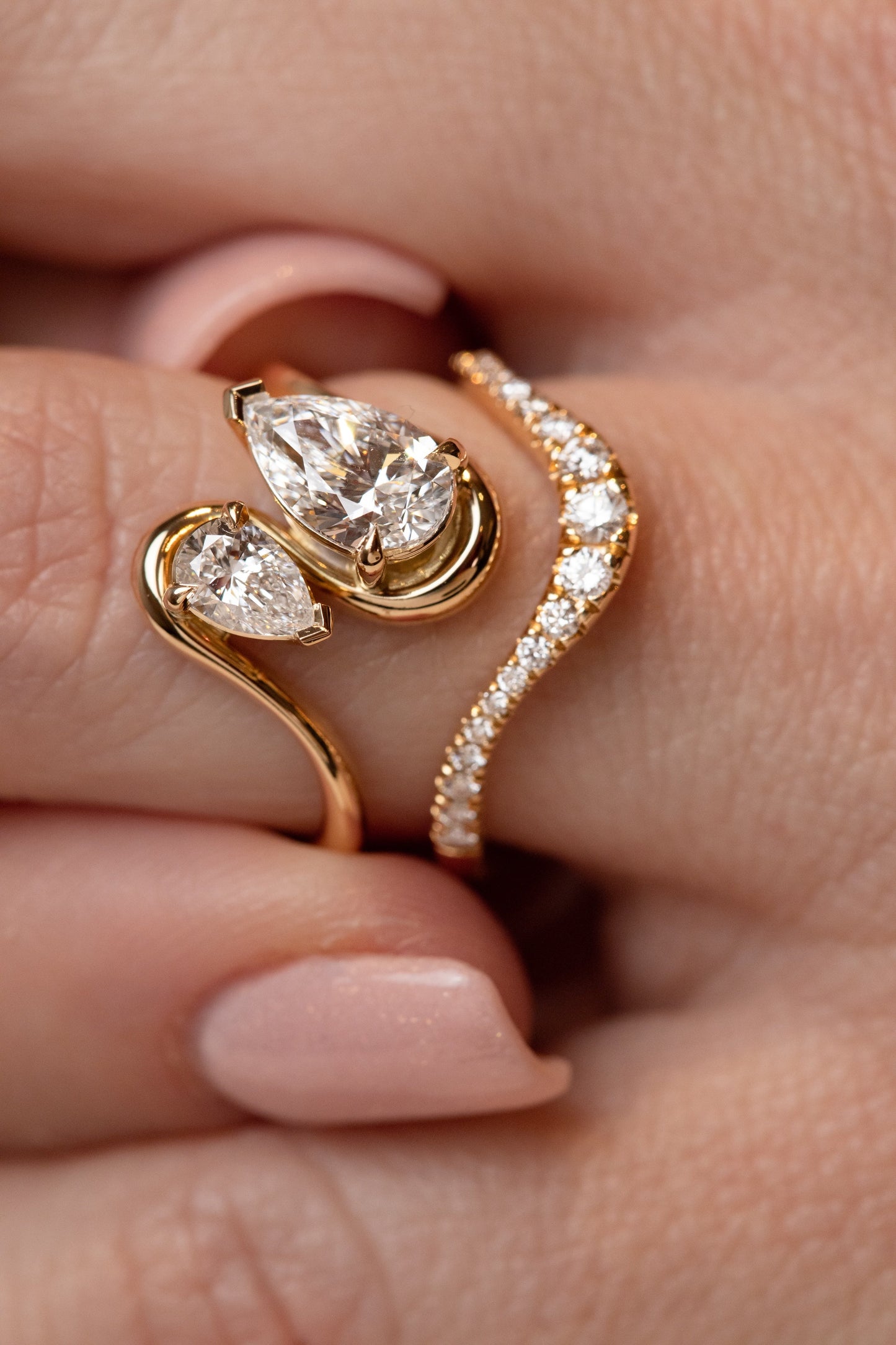 1.37 TCW Pear Cut Lab grown Diamond Two Stone Engagement Ring