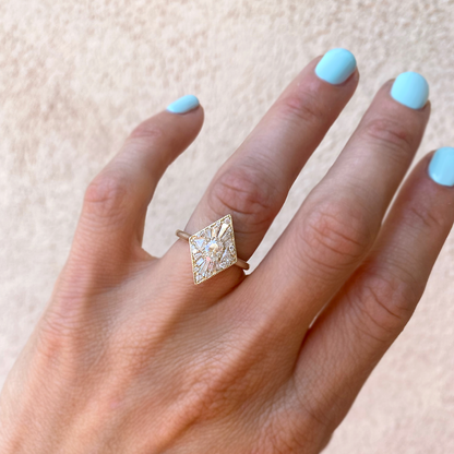 0.36 CT Oval Cut Moissanite Kite Shape Mosaic Engagement Ring