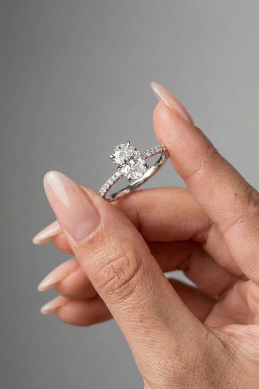Oval Cut Hidden Halo Pave Moissanite Engagement Ring