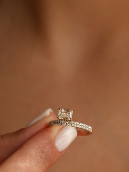 1 CT - 3 CT East-West Emerald Cut Lab grown Diamond Double Band Pave Engagement Ring