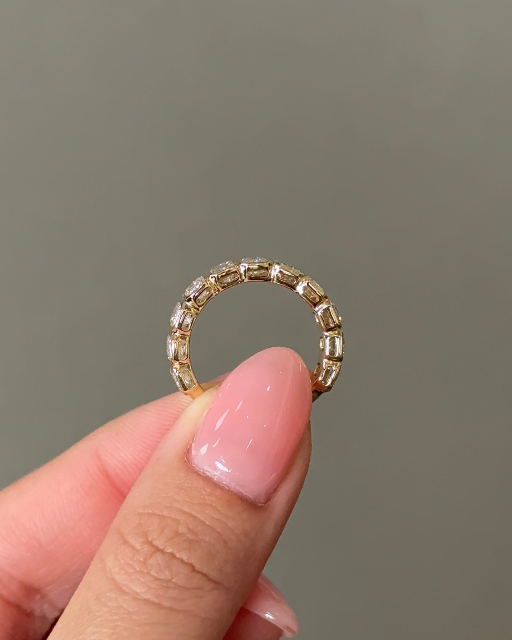 3.48 TCW Emerald CVD Diamond Half Eternity with Bezel Wedding Band