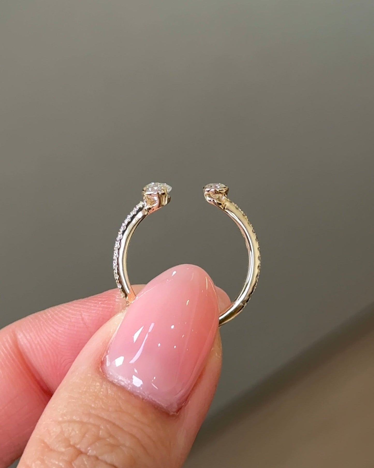 0.54 TCW Pear & Round CVD Diamond Bezel with Open Cuff Wedding Band