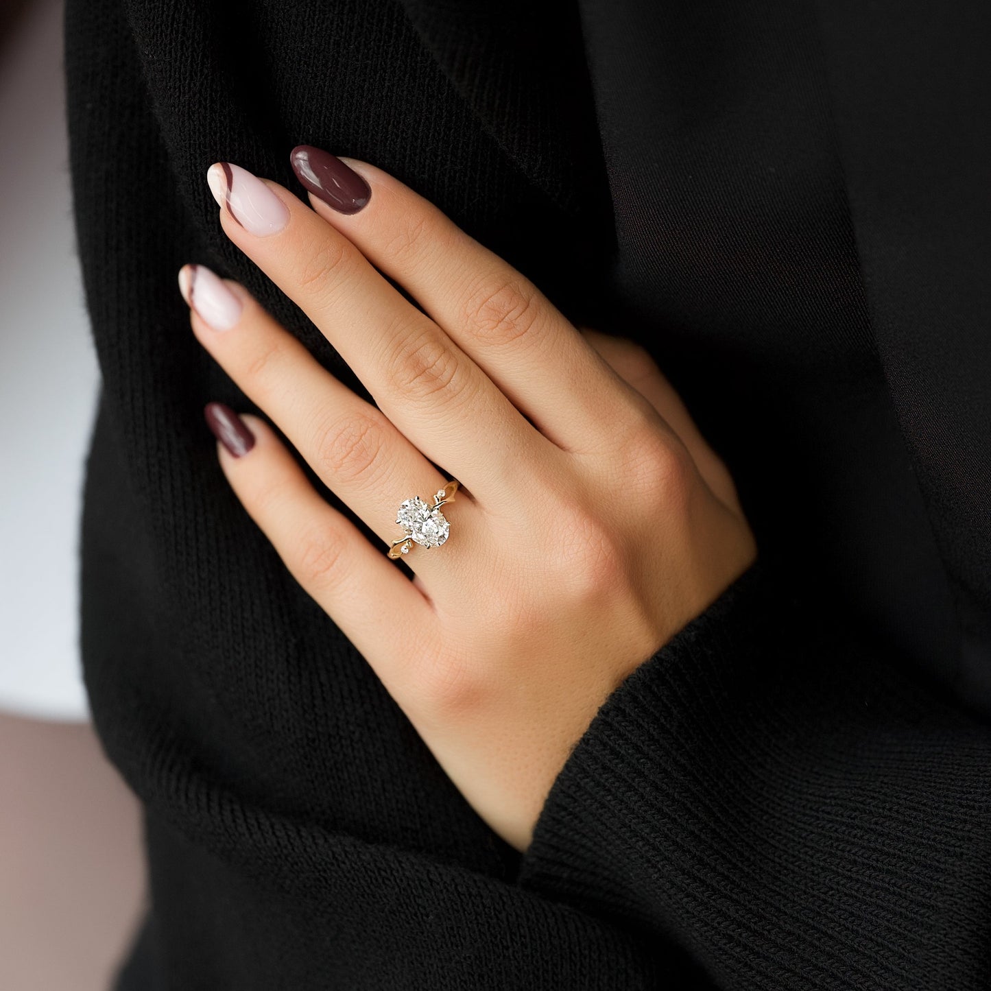 1 CT - 2 CT Oval Cut Twig Style Moissanite Engagement Ring