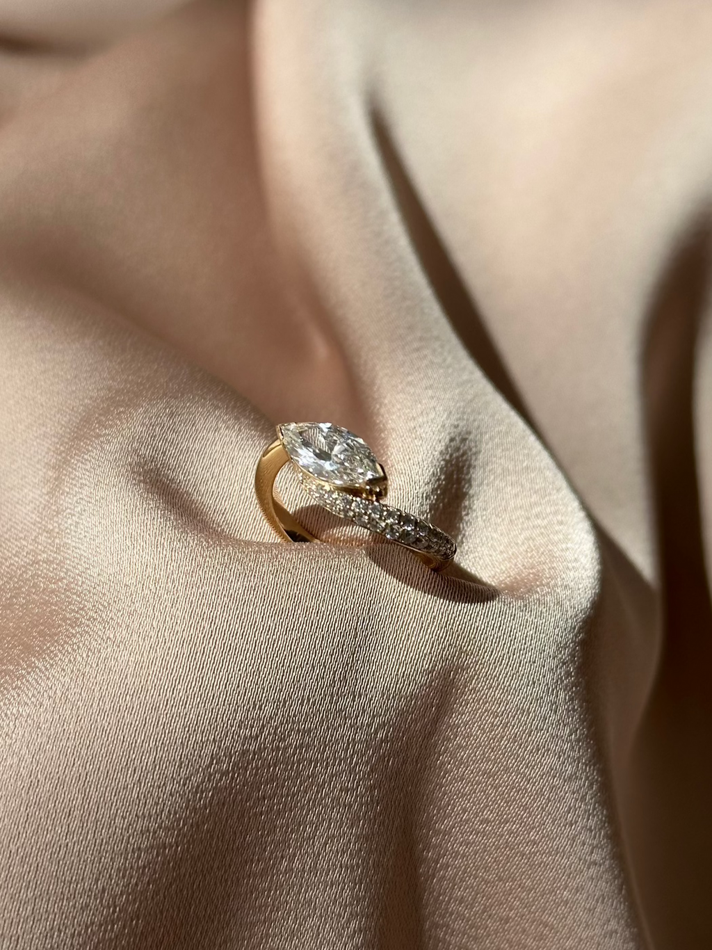 1.1 CT Marquise Cut Lab grown Diamond Twisted Pave Engagement Ring