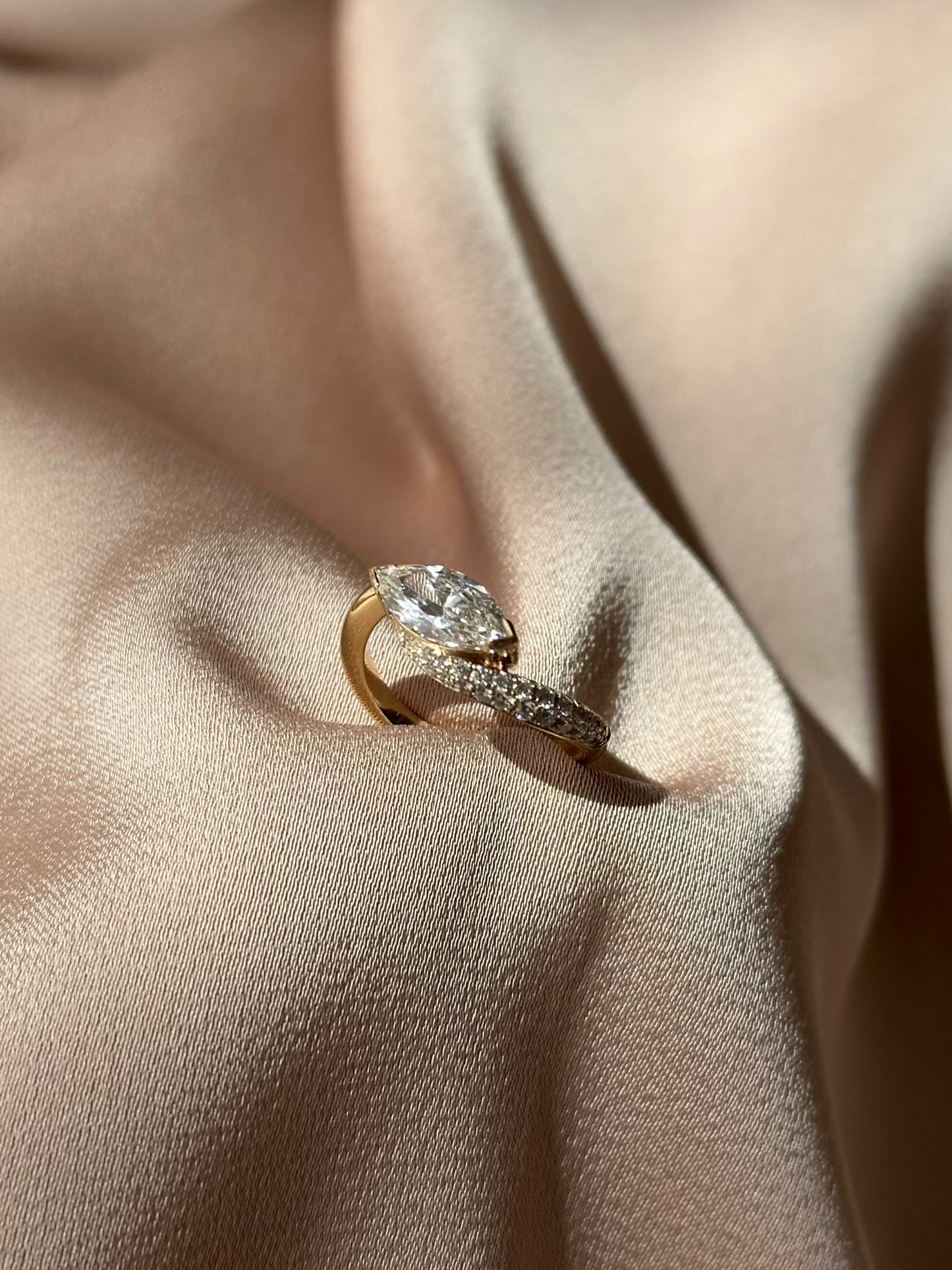 1.1 CT Marquise Cut Lab grown Diamond Twisted Pave Engagement Ring