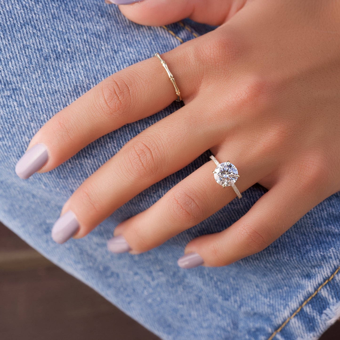 2.5 CT - 3 CT Round Cut Hidden Halo Pave Moissanite Engagement Ring