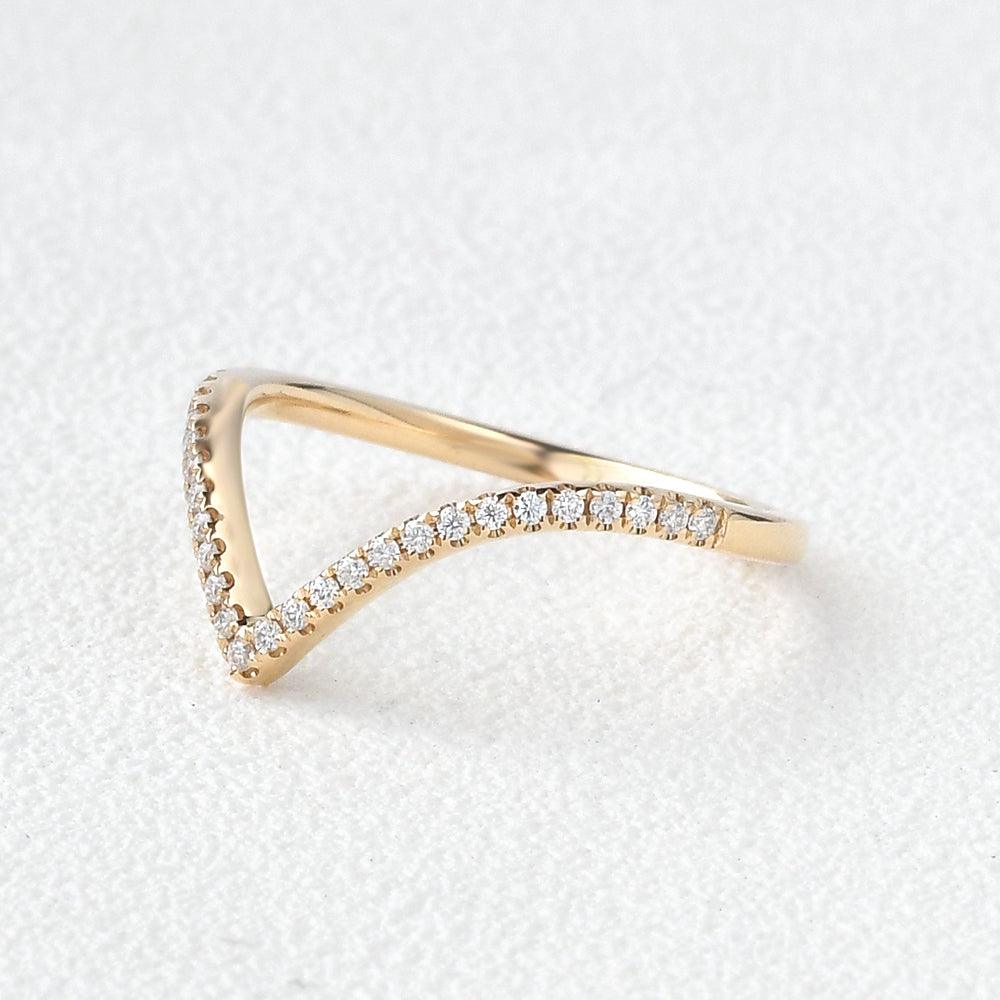 0.15 TCW Round Moissanite Chevron Pave Stacking Wedding Band