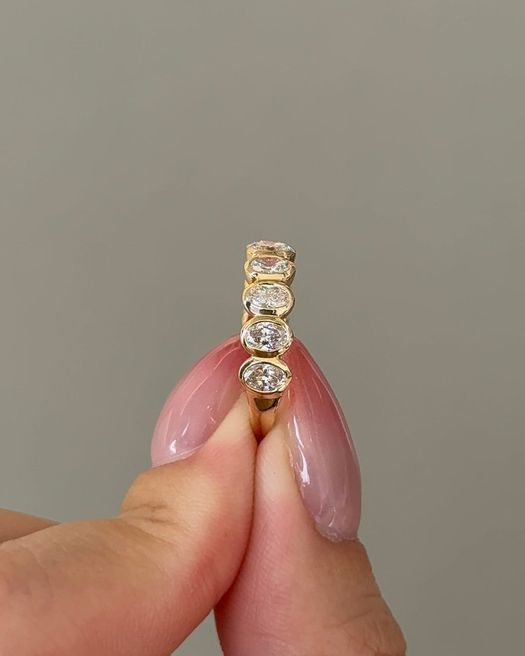 1.46 TCW Oval CVD Diamond Half Eternity with Bezel Wedding Band