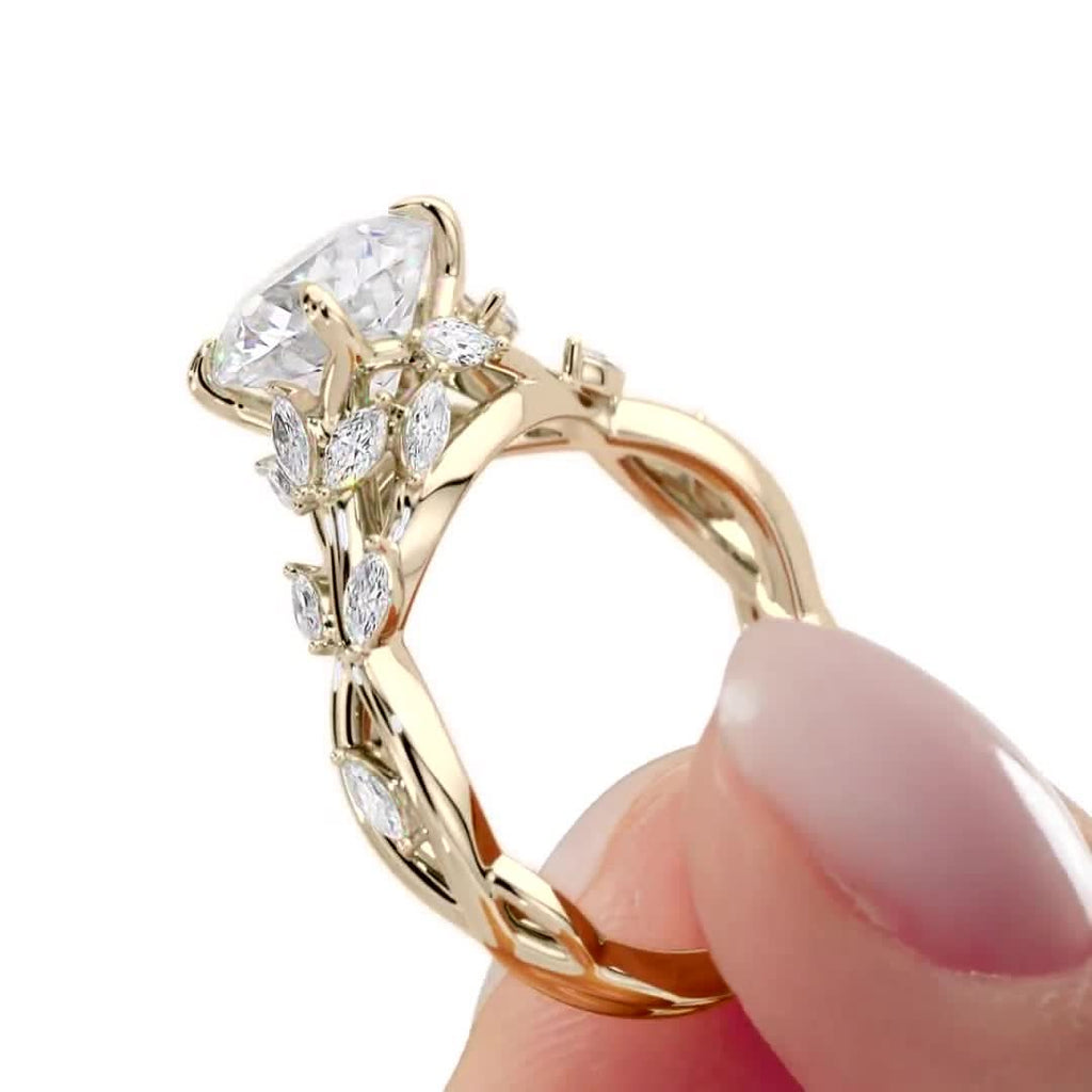2 CT Round Cut Twisted Vine Moissanite Engagement Ring