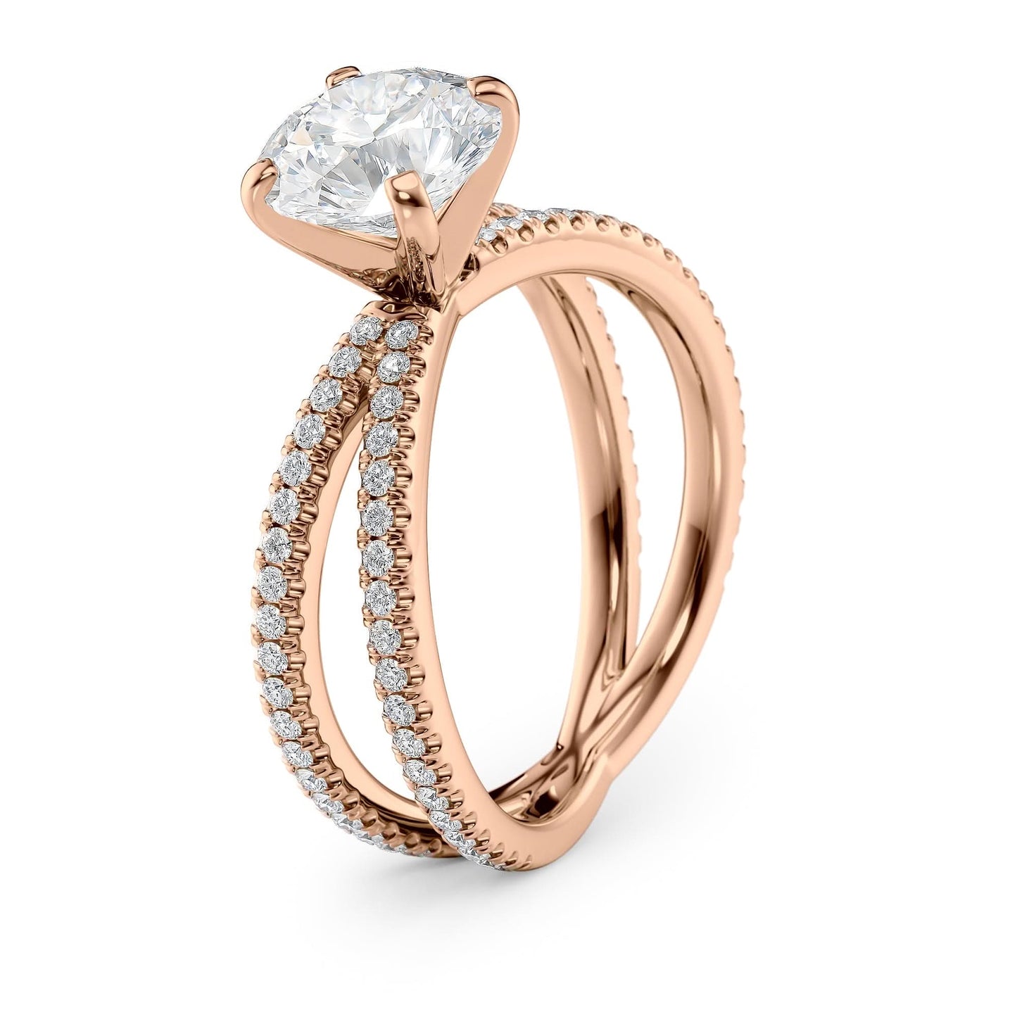 1.5 CT Round Cut Criss-Cross Pave Moissanite Engagement Ring