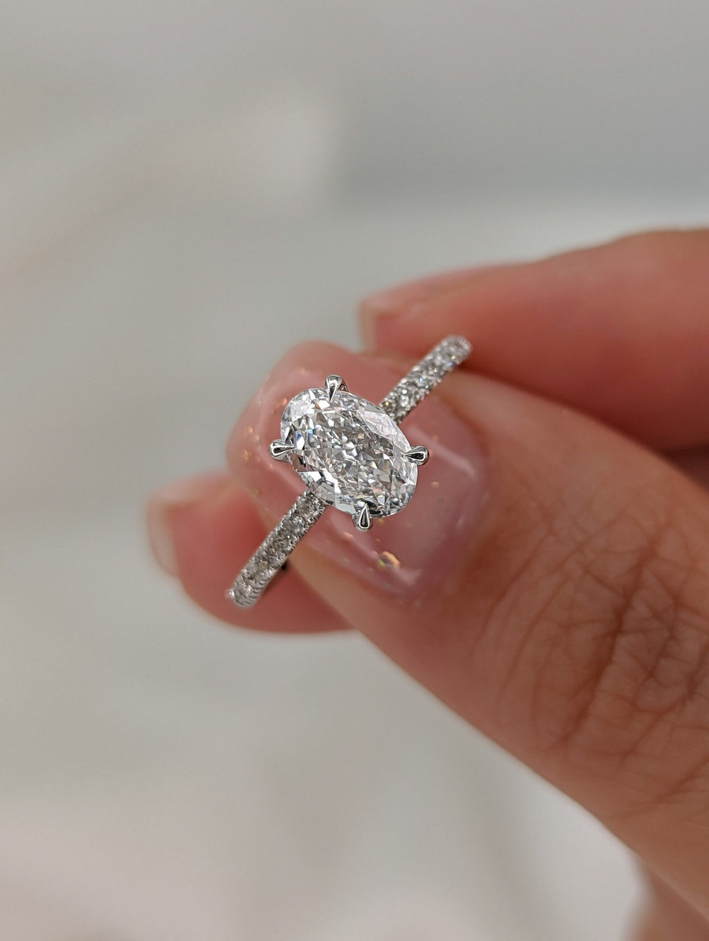 1 CT Oval Cut Hidden Halo Pave Moissanite Engagement Ring