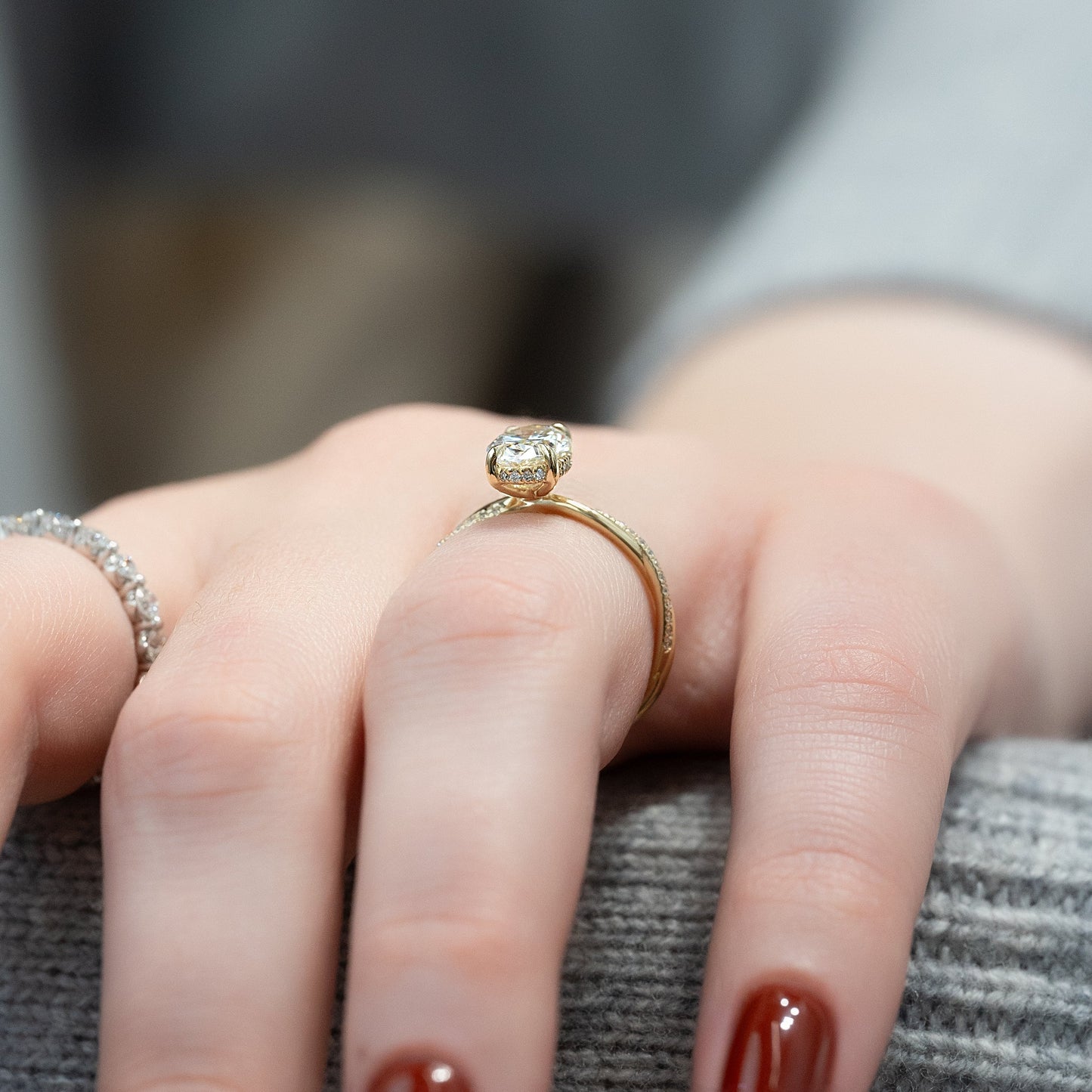 1.5 CT - 3 CT Oval Cut Hidden Halo Twisted Pave Style Moissanite Engagement Ring