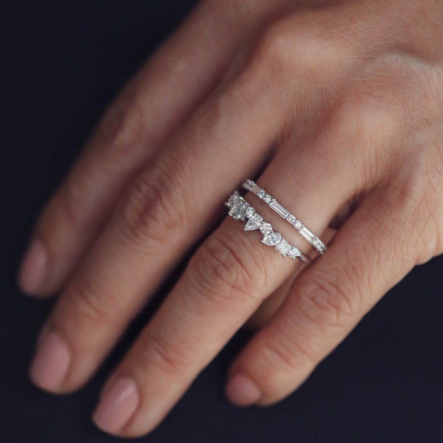 0.57 TCW Multi Shape CVD Diamond Cluster Pave Wedding Band