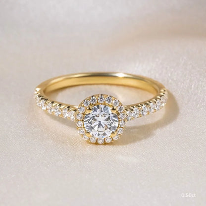 0.5 CT - 2 CT Round Cut Halo & Pave Style Moissanite Engagement Ring
