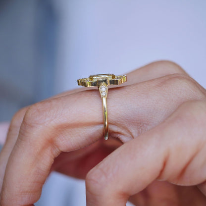 1.5 CT Emerald Cut Moissanite Fairmont Mosaic Engagement Ring