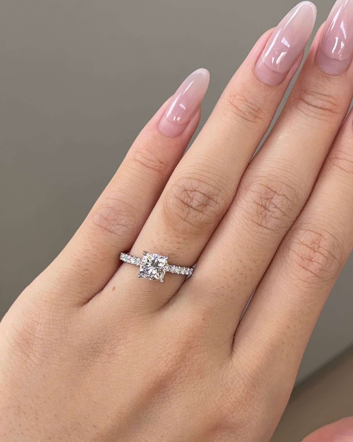 1.13 CT Cushion Cut Lab grown Diamond Micro Pave With Hidden Halo Engagement Ring