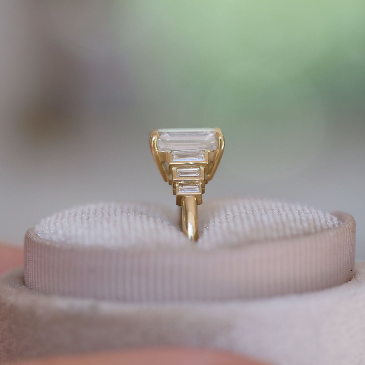 2.7 CT Emerald Cut Moissanite Cluster Engagement Ring