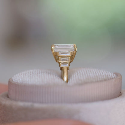 2.7 CT Emerald Cut Moissanite Cluster Engagement Ring