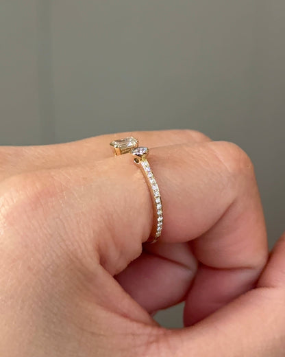 0.56 TCW Emerald & Round CVD Diamond Bezel with Open Cuff Wedding Band