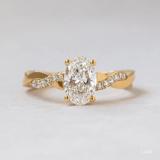 1.1 CT - 2 CT Oval Cut Twisted Pave Moissanite Engagement Ring