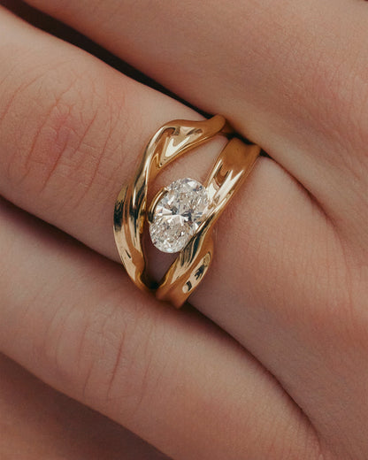 1.03 CT Oval Cut Lab grown Diamond Sculptural Band Solitaire Engagement Ring