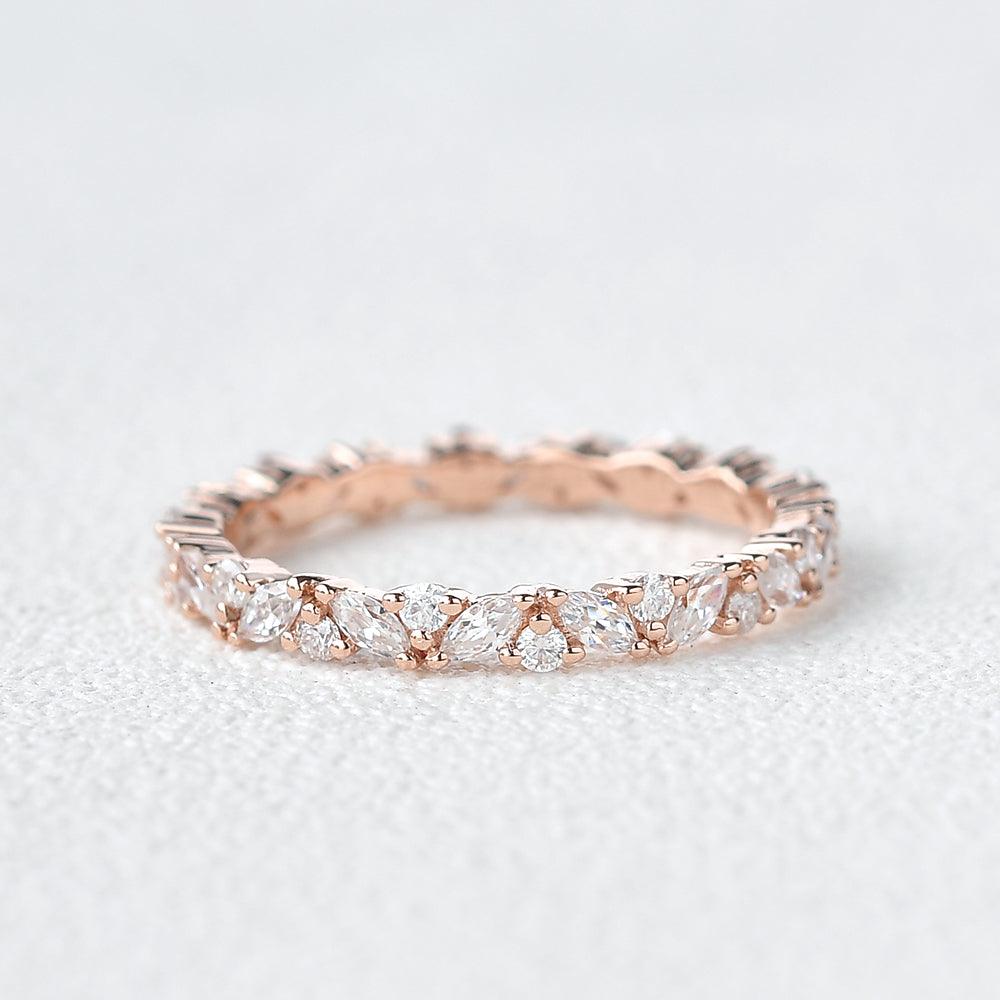 0.3 TCW Marquise Moissanite Full Eternity Cluster Wedding Band