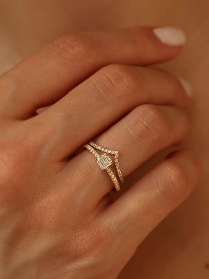 0.50 CT - 2.50 CT Asscher Cut Lab grown Diamond Pave Engagement Ring