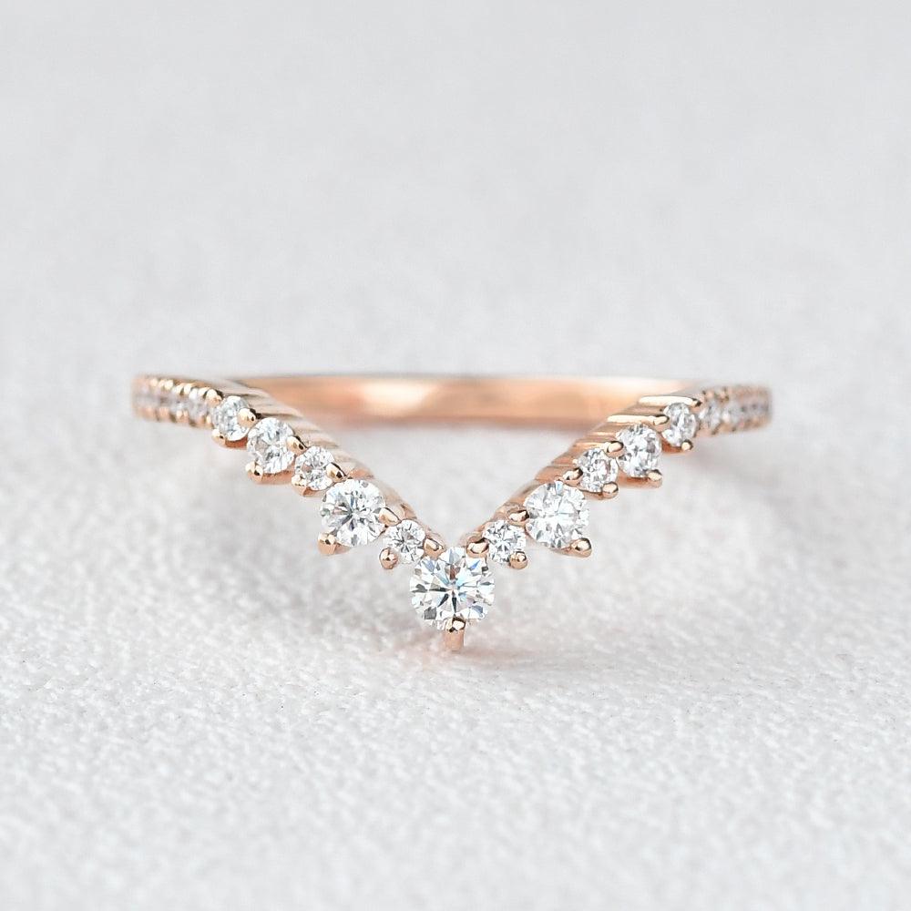 0.25 TCW Round Moissanite V-Shape Pave Wedding Band