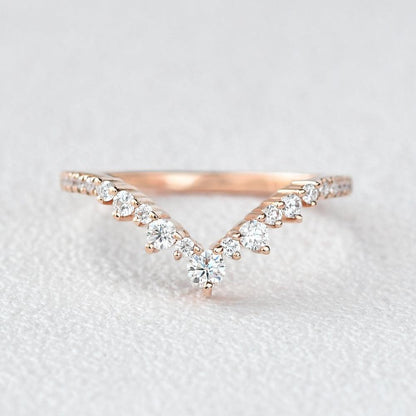 0.25 TCW Round Moissanite V-Shape Pave Wedding Band